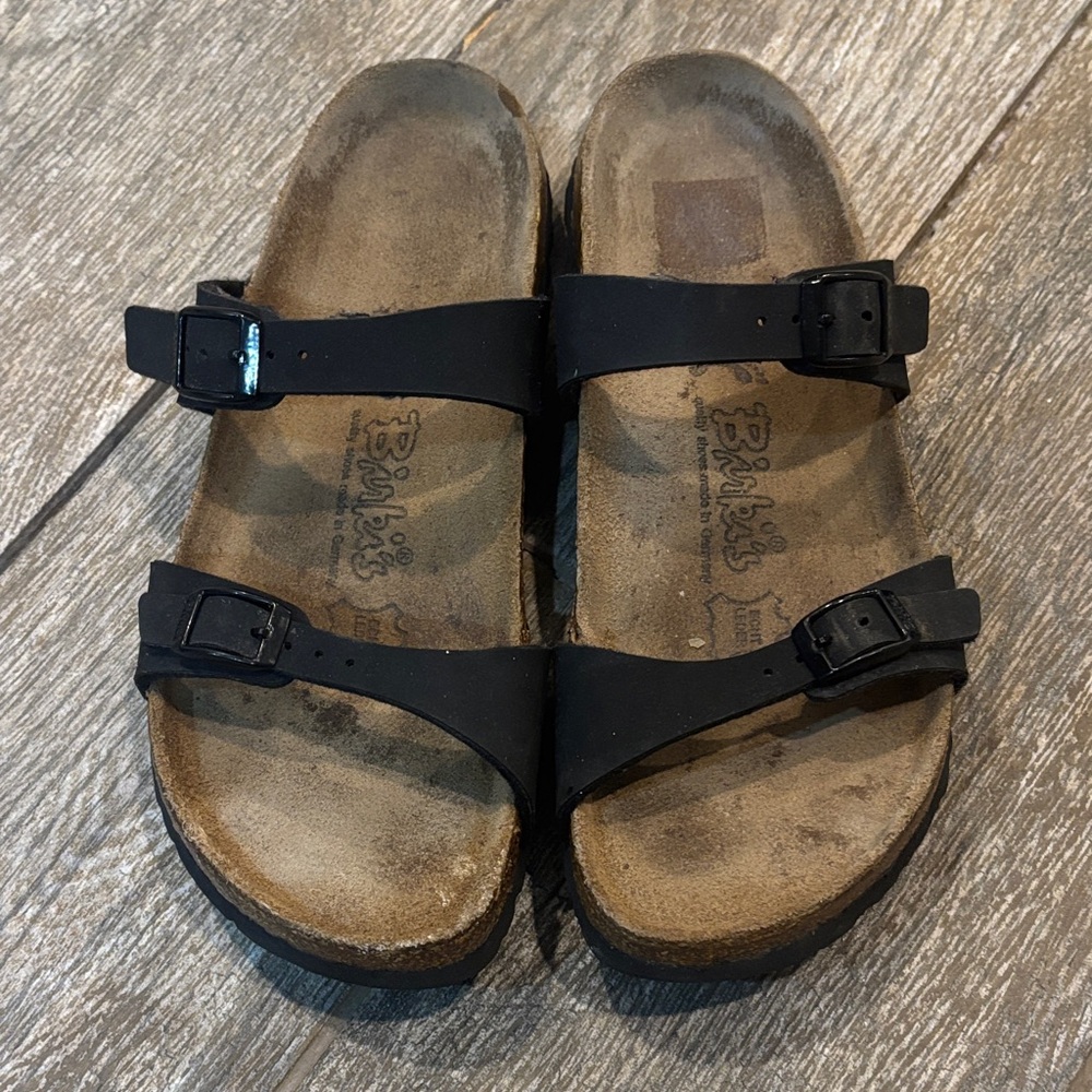Birki's Women's Black Two-Strap Slide Sandals size 38 narrow Women’s US 7
